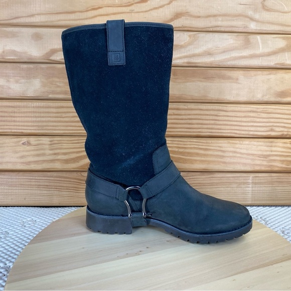 Sperry Top Sider Womens 6.5 US Black Leather Harness Boots Mid Calf Pull-on - Picture 11 of 11